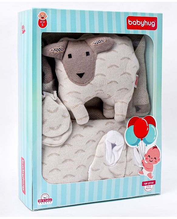 Babyhug Knitted Gift Set Giraffe Print Pack Of 5 - Orange