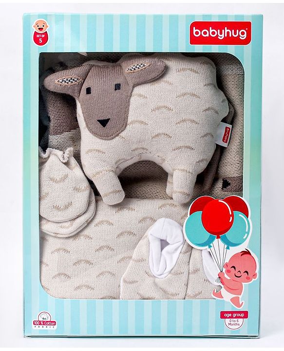 Babyhug Knitted Gift Set Giraffe Print Pack Of 5 - Orange