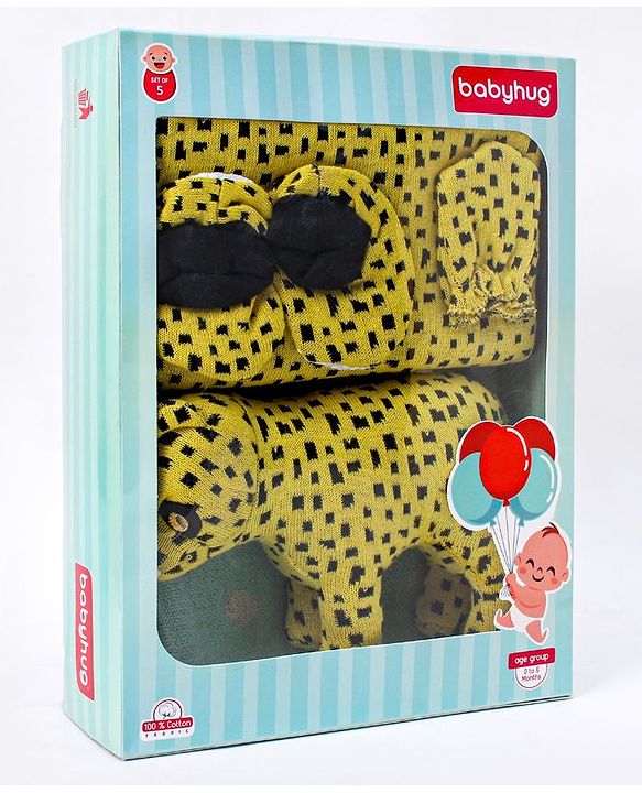 Babyhug Knitted Gift Set Giraffe Print Pack Of 5 - Orange