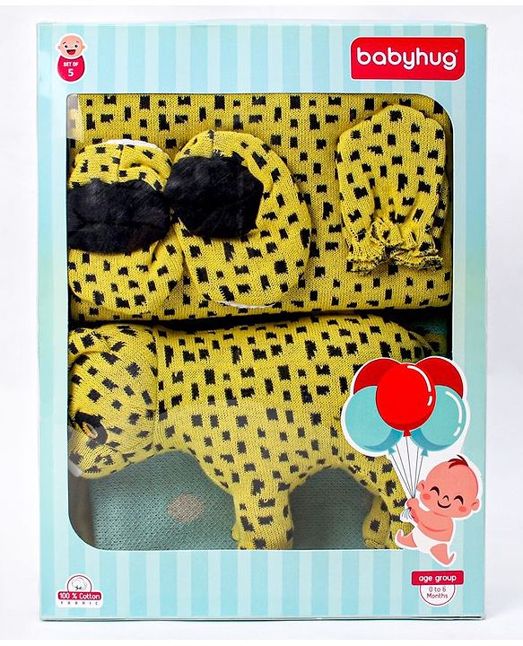 Babyhug Knitted Gift Set Giraffe Print Pack Of 5 - Orange