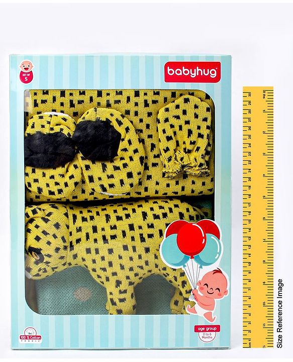 Babyhug Knitted Gift Set Giraffe Print Pack Of 5 - Orange