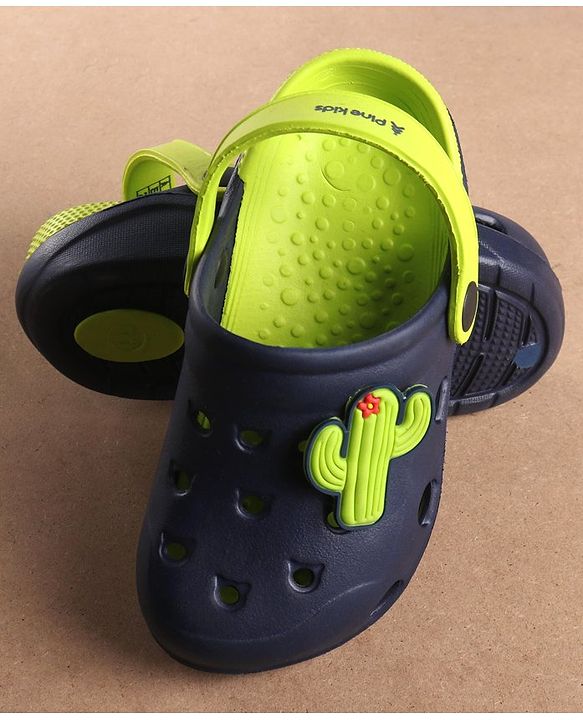 Pine Kids Clogs Cactus Patch - Navy Blue Light Green