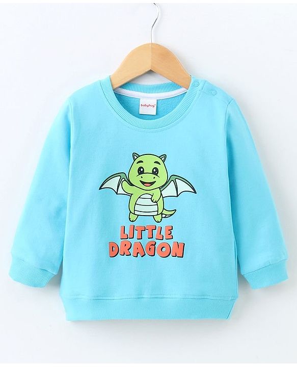 Babyhug Full Sleeves Sweatshirt Little Dragon Print - Blue