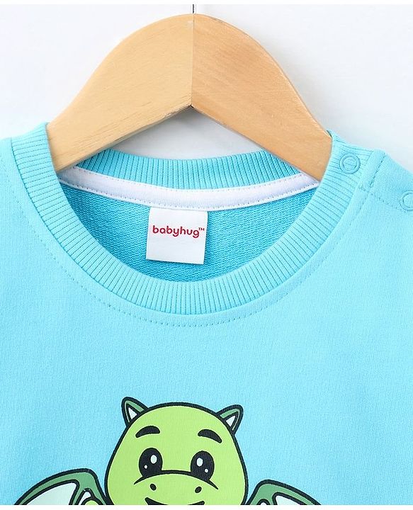 Babyhug Full Sleeves Sweatshirt Little Dragon Print - Blue