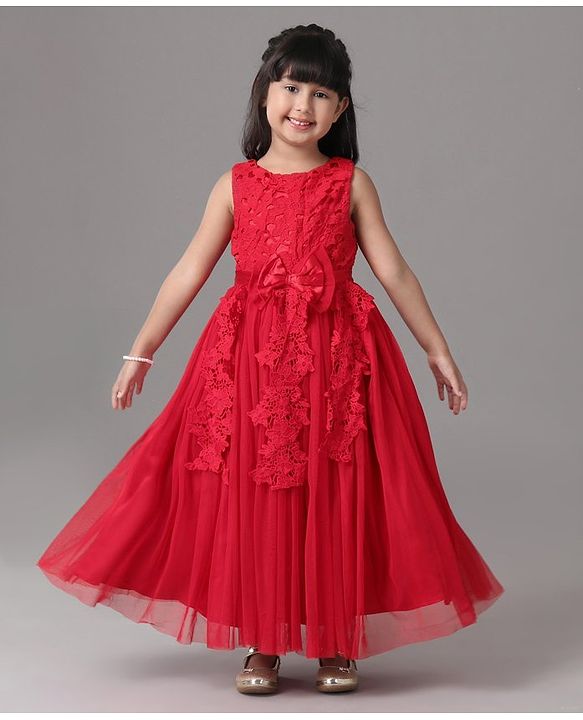 Babyhug Sleeveless Party Frock With Lace Detailing - Red