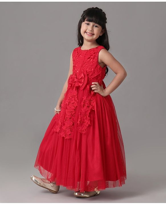 Babyhug Sleeveless Party Frock With Lace Detailing - Red