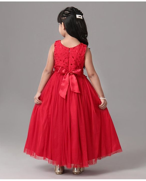 Babyhug Sleeveless Party Frock With Lace Detailing - Red