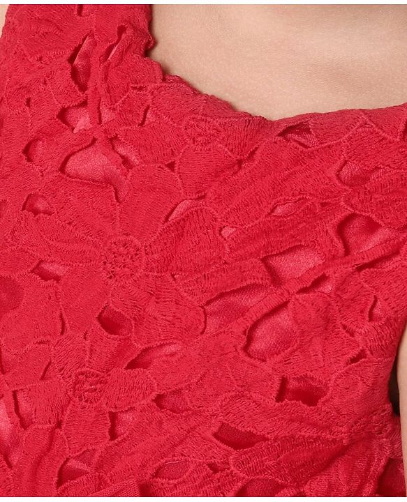 Babyhug Sleeveless Party Frock With Lace Detailing - Red