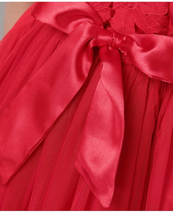 Babyhug Sleeveless Party Frock With Lace Detailing - Red