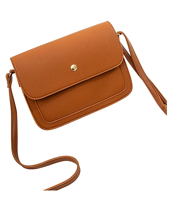 Women's Square Crossbody Handbag - Rounded Corners / Long Carrying Strap /  Brown