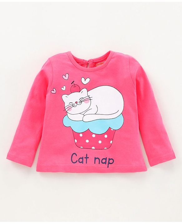 Babyhug Full Sleeves Night Suit Cat Print - Pink