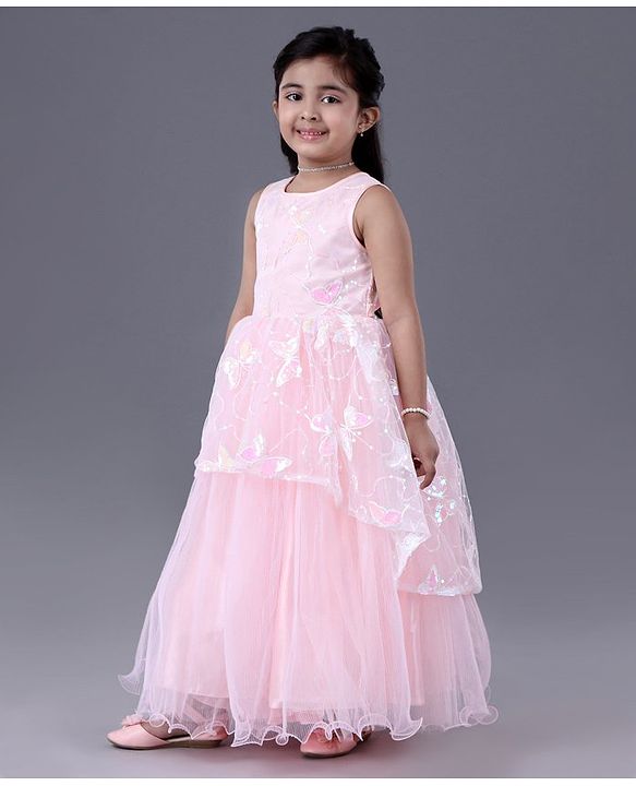 Babyhug Sleeveless Party Frock With Sequins - Peach