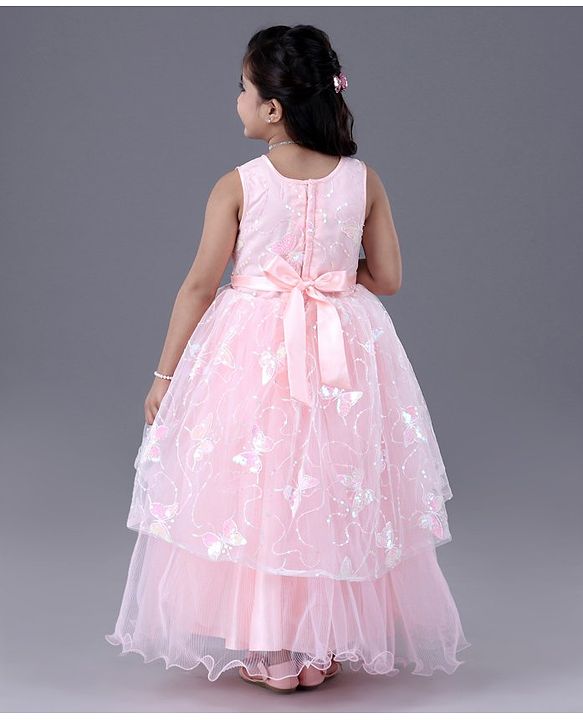 Babyhug Sleeveless Party Frock With Sequins - Peach