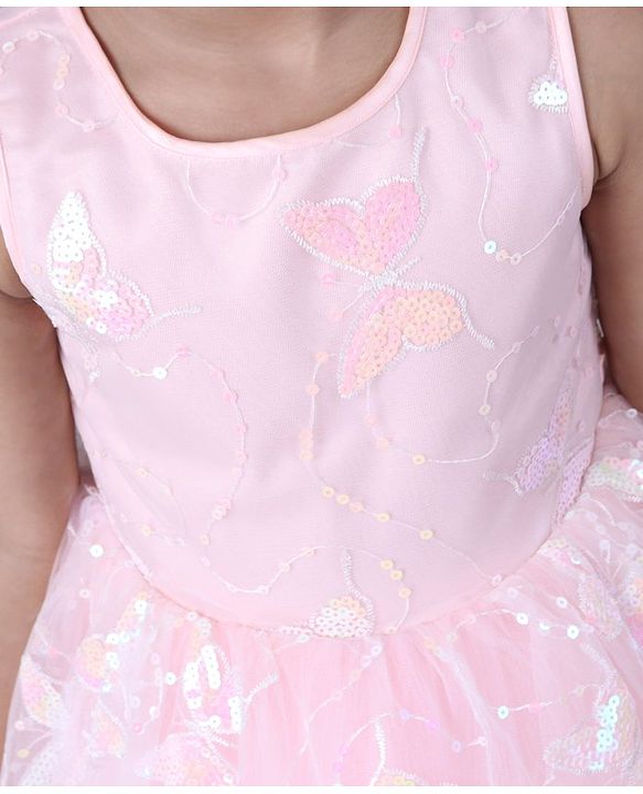Babyhug Sleeveless Party Frock With Sequins - Peach