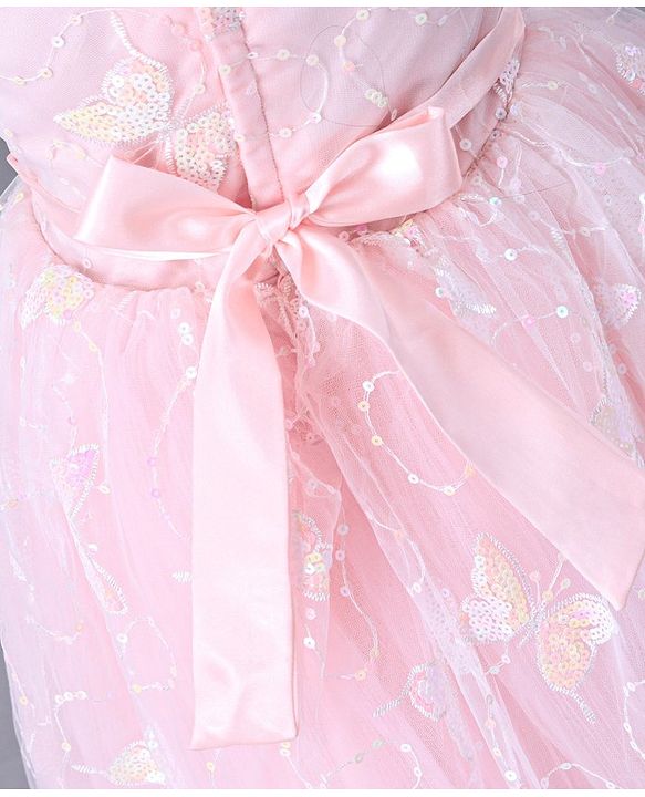 Babyhug Sleeveless Party Frock With Sequins - Peach