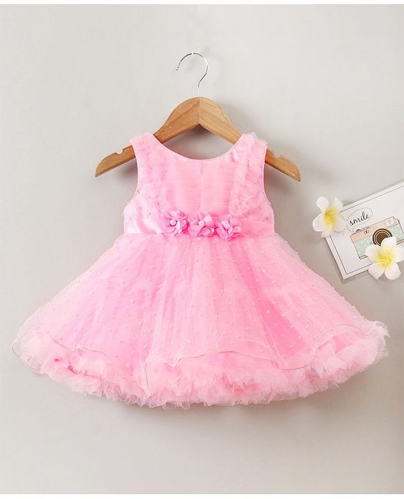 Babyhug Sleeveless Party Wear Frock Floral Corsage - Pink