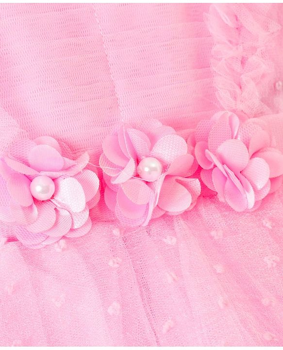 Babyhug Sleeveless Party Wear Frock Floral Corsage - Pink