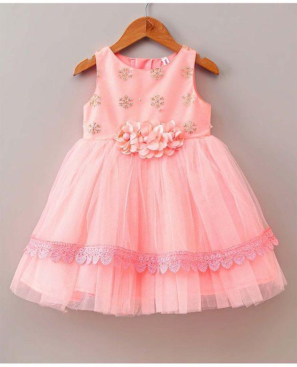 Babyhug Sleeveless Party Frock With Corsage - Peach