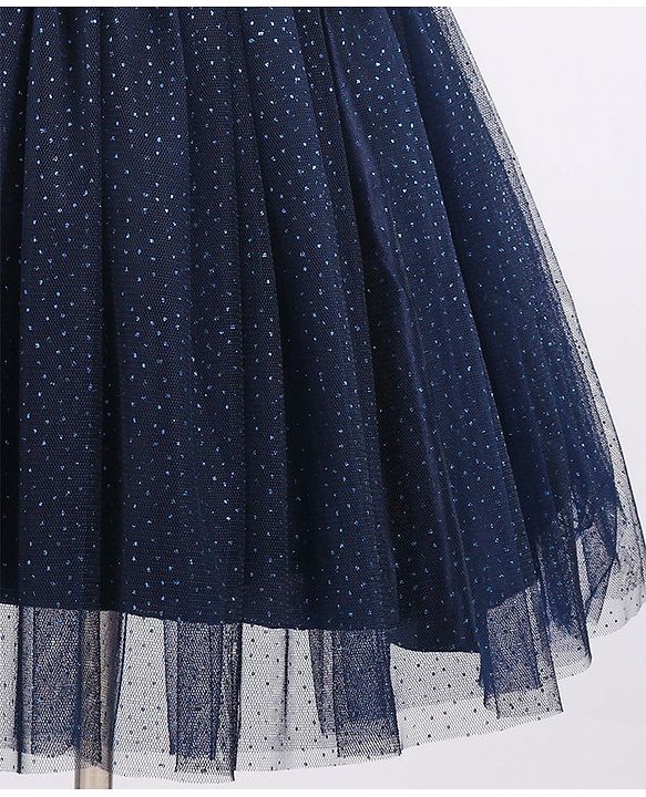 Babyhug Sleeveless All over Glitter Party Wear Frock with Rose Patch On Waist Line - Navy