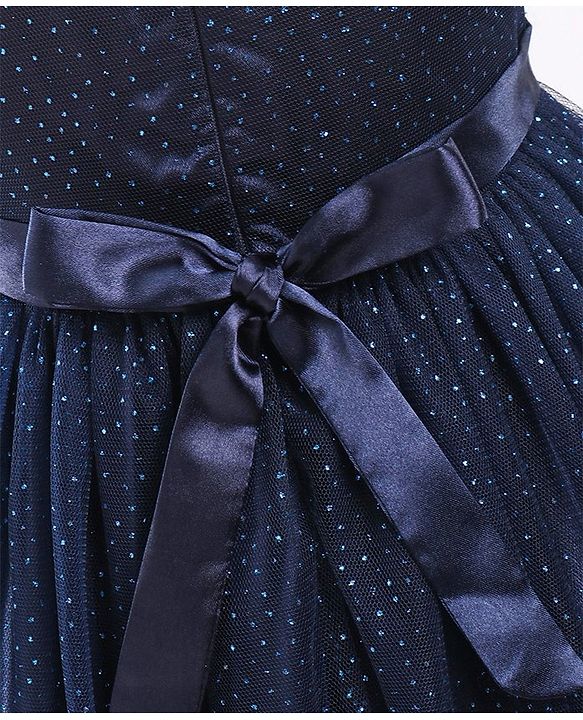 Babyhug Sleeveless All over Glitter Party Wear Frock with Rose Patch On Waist Line - Navy