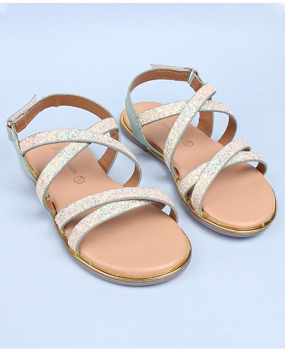 Pine Kids Party Wear Shimmered Sandals - Teal Green