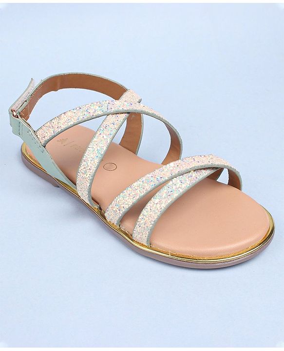 Pine Kids Party Wear Shimmered Sandals - Teal Green