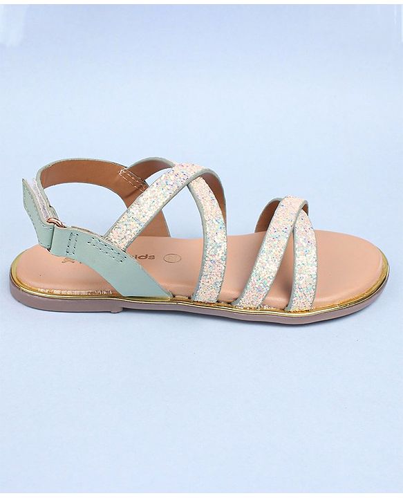 Pine Kids Party Wear Shimmered Sandals - Teal Green