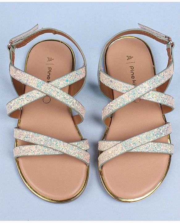 Pine Kids Party Wear Shimmered Sandals - Teal Green