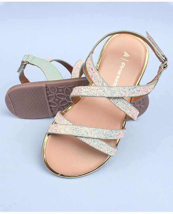 Pine Kids Party Wear Shimmered Sandals - Teal Green