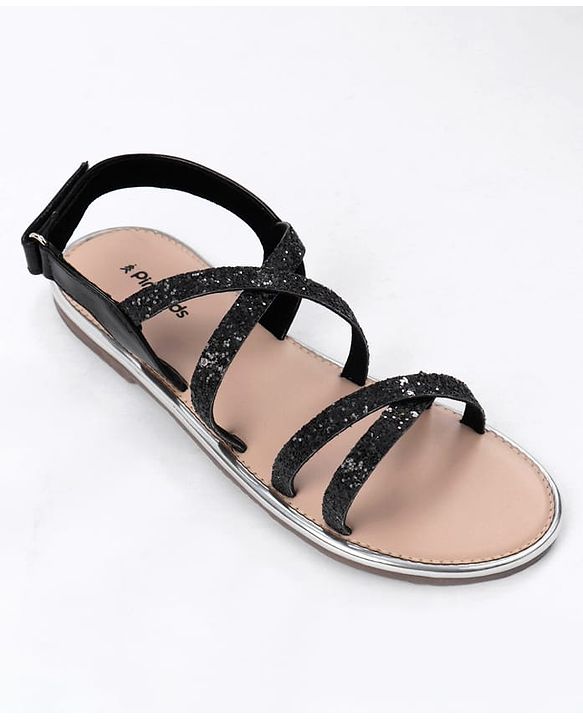 Pine Kids Party Wear Shimmered Sandals - Black
