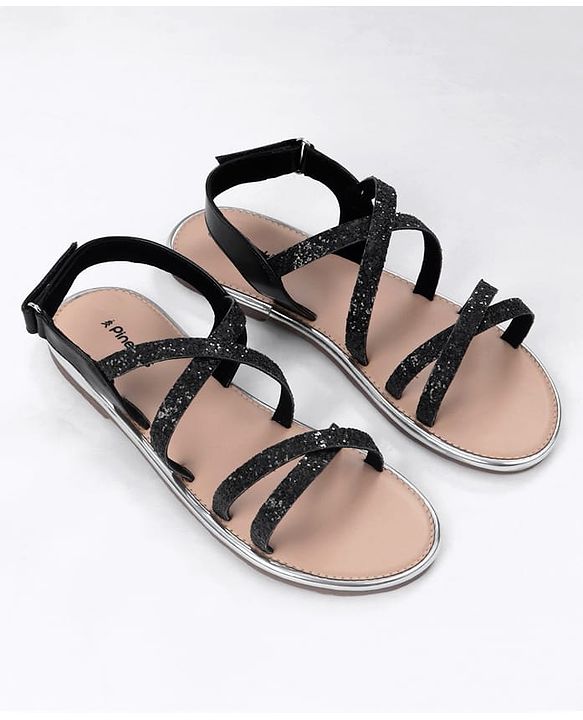 Pine Kids Party Wear Shimmered Sandals - Teal Green