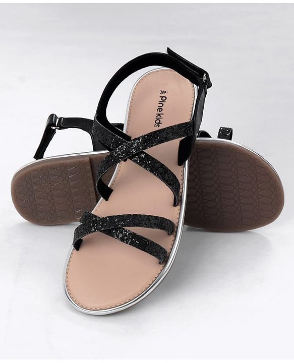 Pine Kids Party Wear Shimmered Sandals - Teal Green