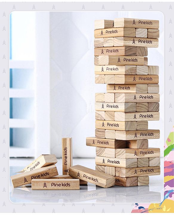 Pine Kids Premium 54 Blocks Wooden Stacking & Tumbling Tower Game for Kids |Tumbling Tower Game for Kids| Challenging Balancing Puzzle Game | BIS Certified | Birthday Gift | 5 Years+