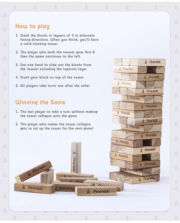 Pine Kids Premium 54 Blocks Wooden Stacking & Tumbling Tower Game for Kids |Tumbling Tower Game for Kids| Challenging Balancing Puzzle Game | BIS Certified | Birthday Gift | 5 Years+