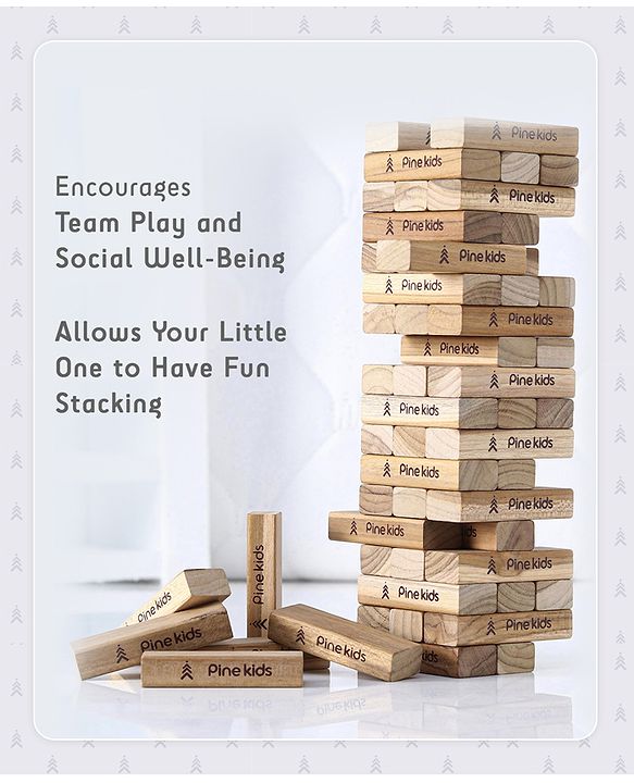 Pine Kids Premium 54 Blocks Wooden Stacking & Tumbling Tower Game for Kids |Tumbling Tower Game for Kids| Challenging Balancing Puzzle Game | BIS Certified | Birthday Gift | 5 Years+