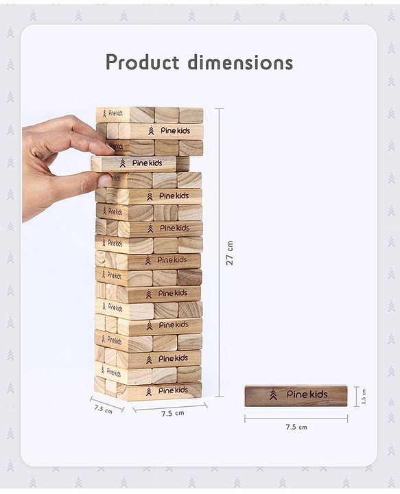 Pine Kids Premium 54 Blocks Wooden Stacking & Tumbling Tower Game for Kids |Tumbling Tower Game for Kids| Challenging Balancing Puzzle Game | BIS Certified | Birthday Gift | 5 Years+
