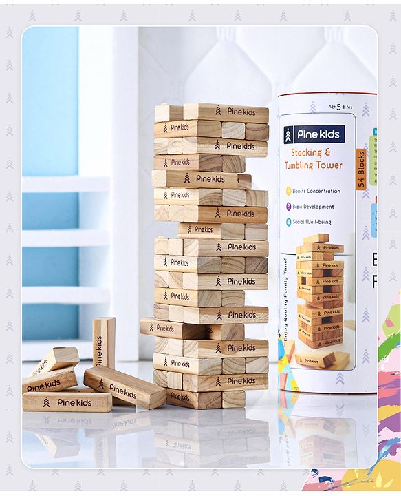 Pine Kids Premium 39 Blocks Wooden Stacking & Tumbling Tower Game for Kids |Tumbling Tower Game for Kids| Challenging Balancing Puzzle Game | BIS Certified | Birthday Gift | 3 Years+
