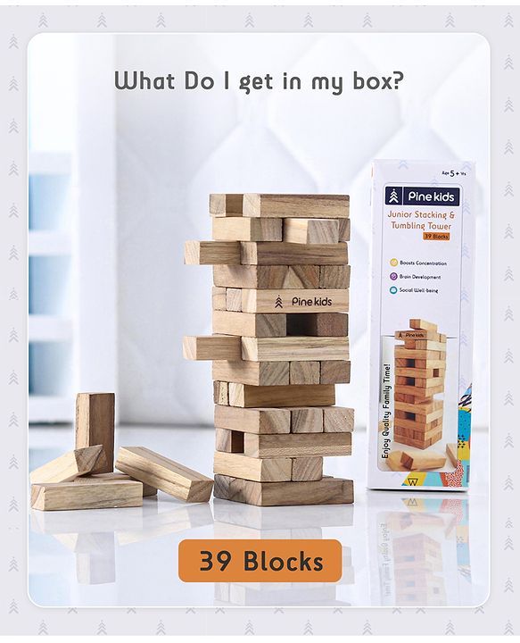 Pine Kids Premium 39 Blocks Wooden Stacking & Tumbling Tower Game for Kids |Tumbling Tower Game for Kids| Challenging Balancing Puzzle Game | BIS Certified | Birthday Gift | 3 Years+
