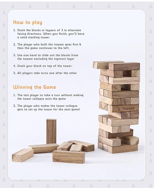 Pine Kids Premium 39 Blocks Wooden Stacking & Tumbling Tower Game for Kids |Tumbling Tower Game for Kids| Challenging Balancing Puzzle Game | BIS Certified | Birthday Gift | 3 Years+
