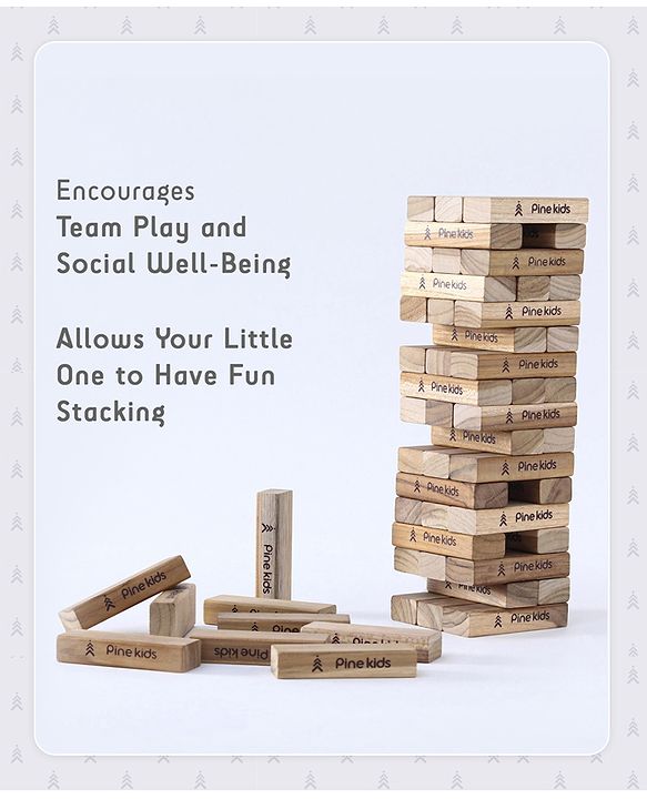 Pine Kids Premium 39 Blocks Wooden Stacking & Tumbling Tower Game for Kids |Tumbling Tower Game for Kids| Challenging Balancing Puzzle Game | BIS Certified | Birthday Gift | 3 Years+
