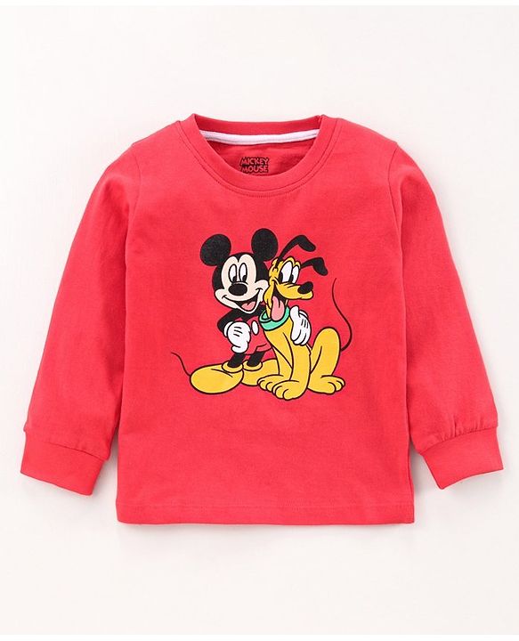 Babyhug Full Sleeves Nightwear Mickey Mouse Print - Red Blue