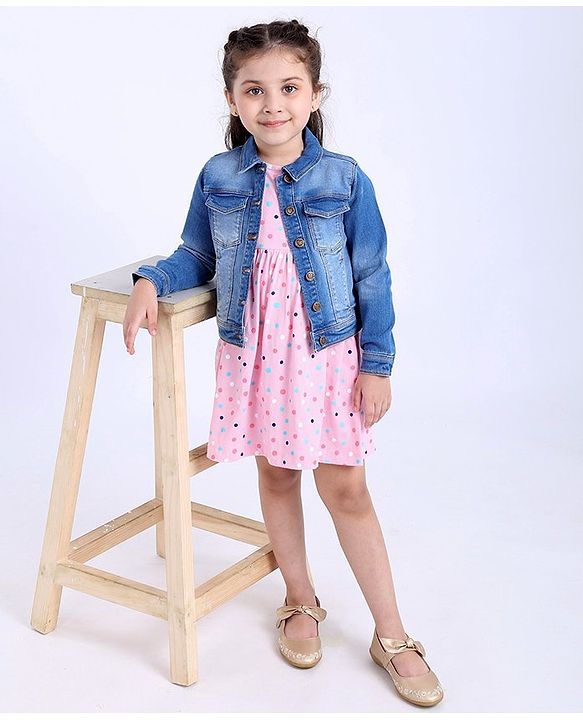 Babyhug Sleeveless Frock with Denim Jacket - Pink