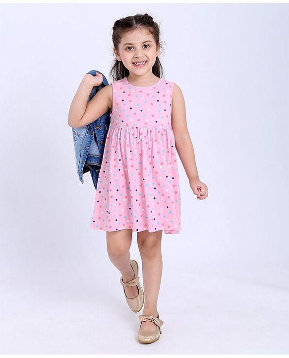 Babyhug Sleeveless Frock with Denim Jacket - Pink