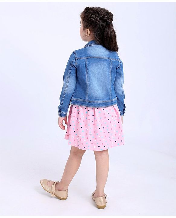 Babyhug Sleeveless Frock with Denim Jacket - Pink
