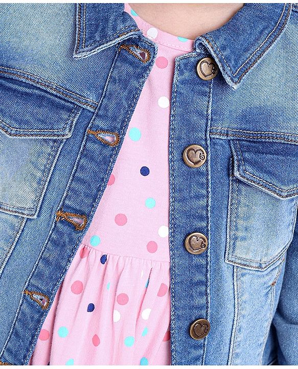 Babyhug Sleeveless Frock with Denim Jacket - Pink