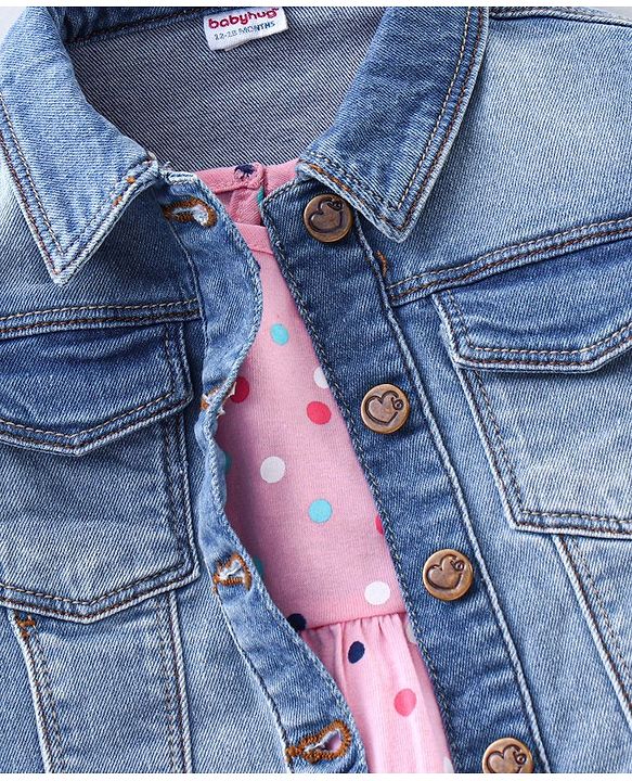 Babyhug Sleeveless Frock with Denim Jacket - Pink