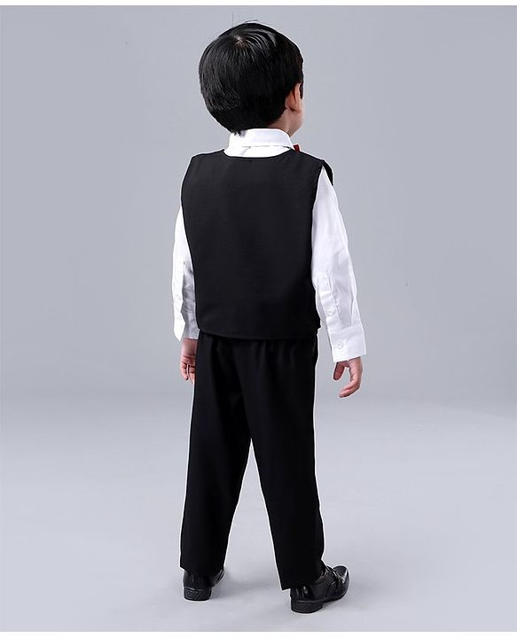 Babyhug Full Sleeves 3 Piece Party Suit Solid with Bow - Black