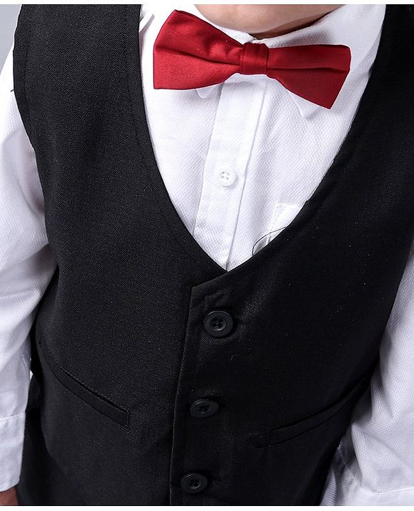 Babyhug Full Sleeves 3 Piece Party Suit Solid with Bow - Black