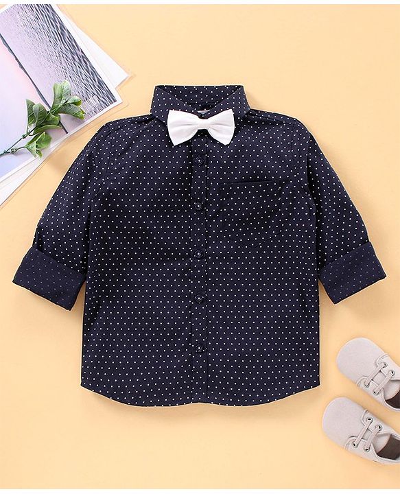 Babyhug Full Sleeves Printed Shirt With Bow - Navy Blue