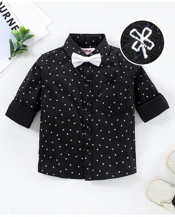 Babyhug Full Sleeves Party Shirt with Bow - Black
